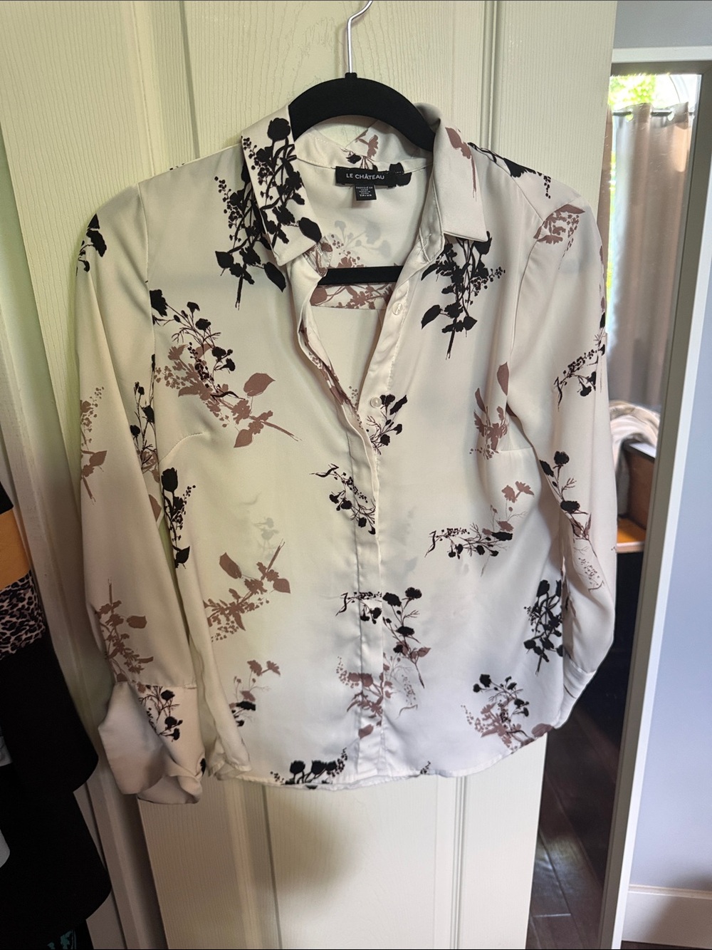 Le Château Cream Blouse with Brown Botanical Print